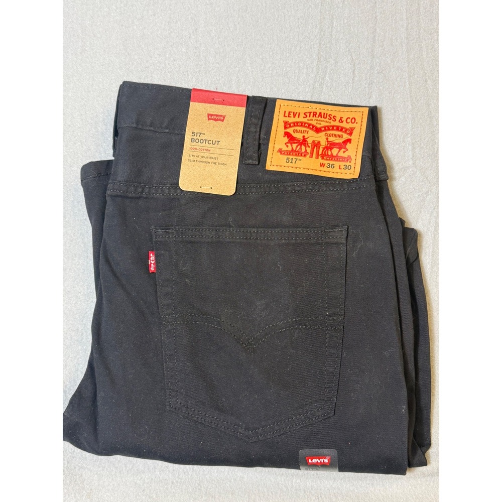 New Levi's 517 Bootcut Jeans Mens 36x30 Black Cotton Denim 00517-0008